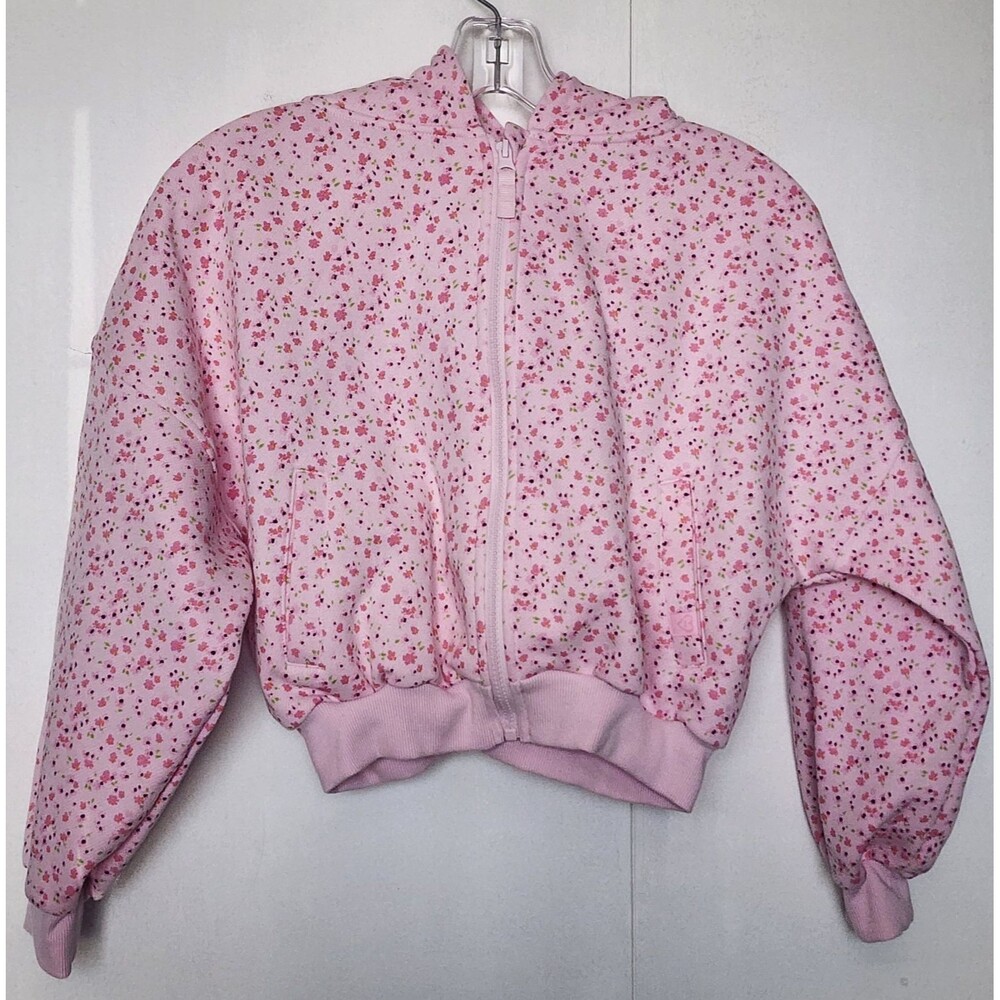 Blogilates Girls Pink Floral Hooded Full Zip Hoodie Sweatshirt Size M (8) nwot